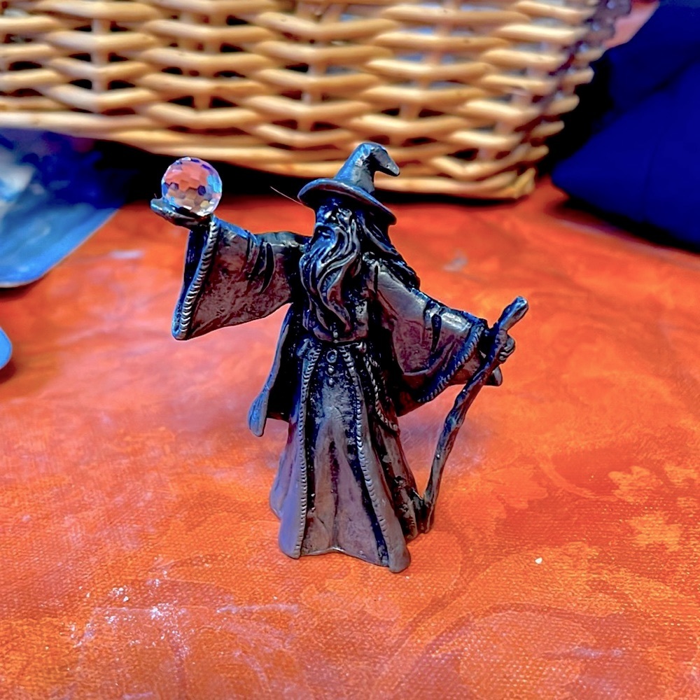 Vintage pewter Wizard with crystal ball!